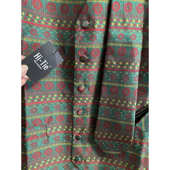 NWT 4 Pc Hi Tie XL Holiday Christmas Vest, Tie, Cuff Links, Handkerchief C6 - Picture 5 of 13